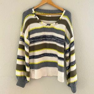 Lou & Grey Chunky Striped Neon White Sweater L